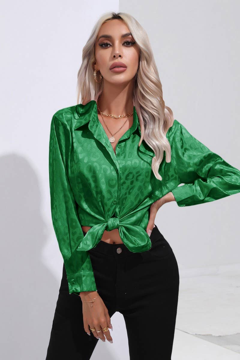 CWTBLL0694_Button Down Silky Satin Long Sleeve Top