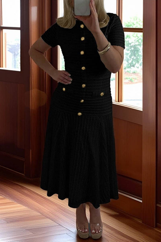 CWDMD01181_MINIMALIST ELEGANT BUTTON SHORT SLEEVE DRESS