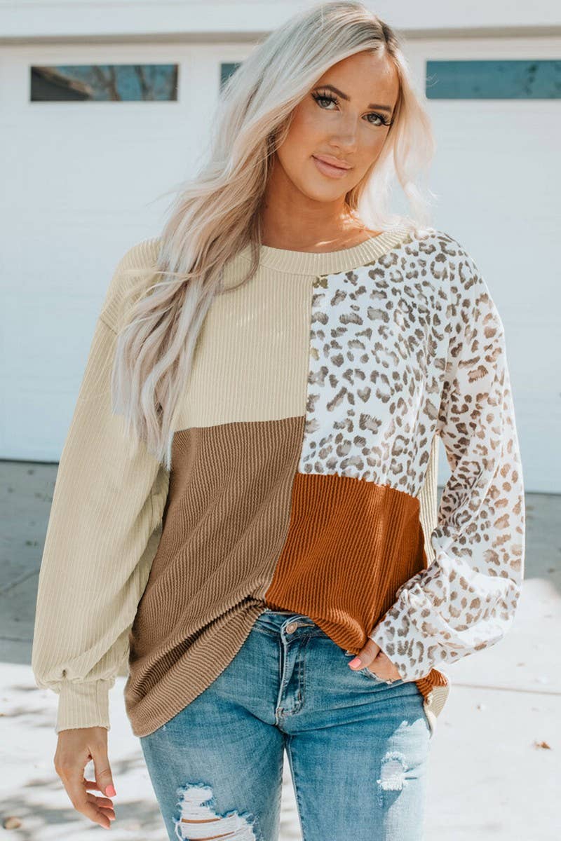 CWTBLL2423_CONTRAST LEOPARD PRINT KNIT LONG SLEEVE TOP