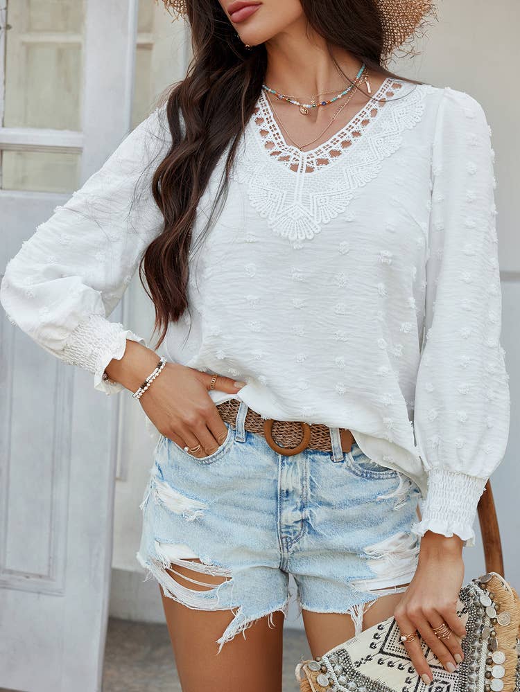 Casual jacquard long-sleeved V-neck olive shirt