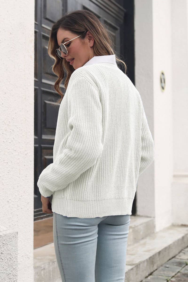 CWOCAL1284_SOLID COLOR BUTTONED LOOSE KNIT CARDIGAN SWEATER