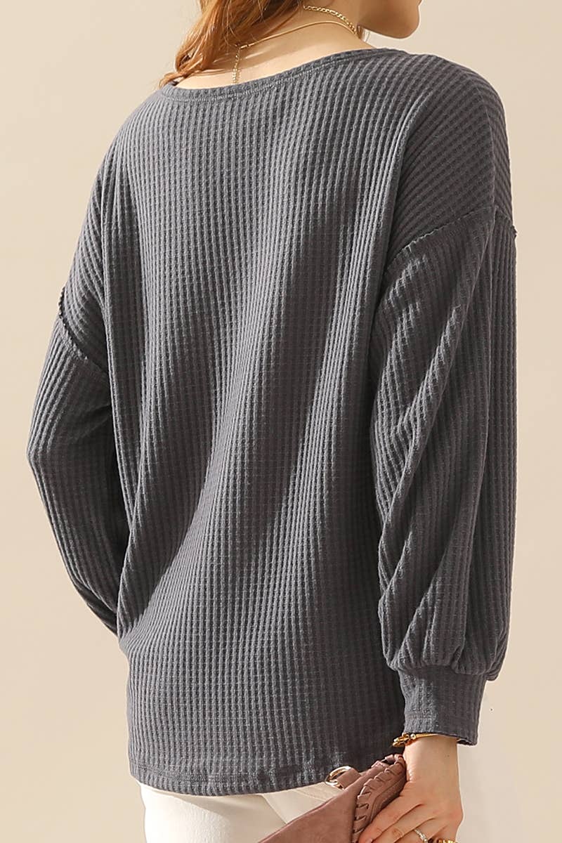 CWTTL1097_SHIRING CUFF R NECK SWEATER KNIT TOP