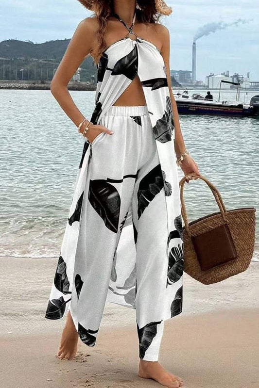 CWSTB2005_FLORAL HALTER TOP & STRAIGHT LEG PANTS SET