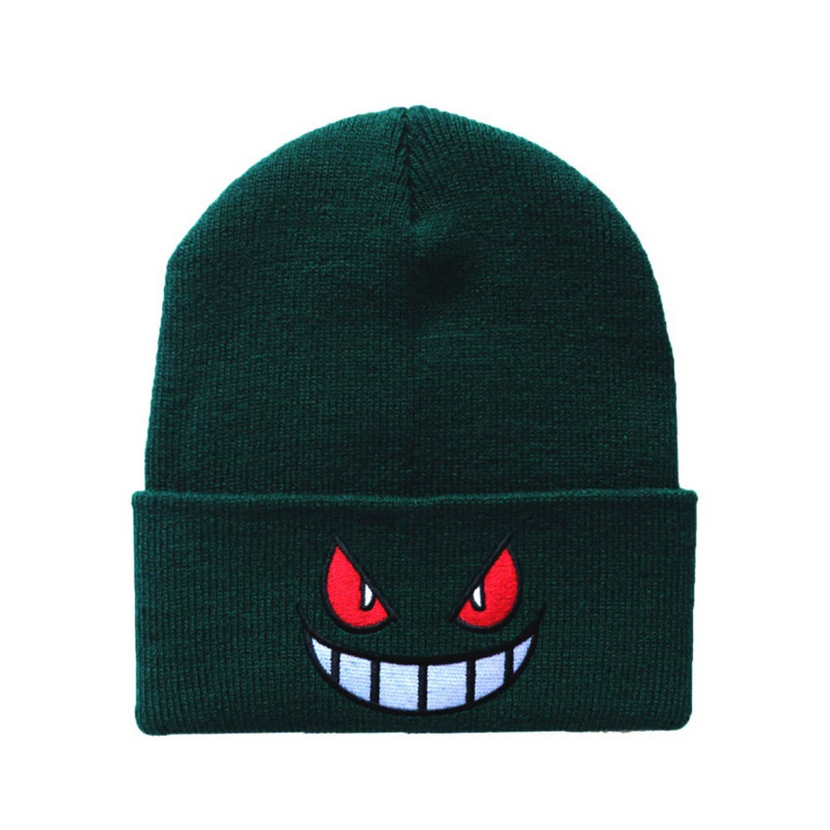 CWAH04354_EMBROIDERED CARTOON FACE KNIT BEANIE HAT