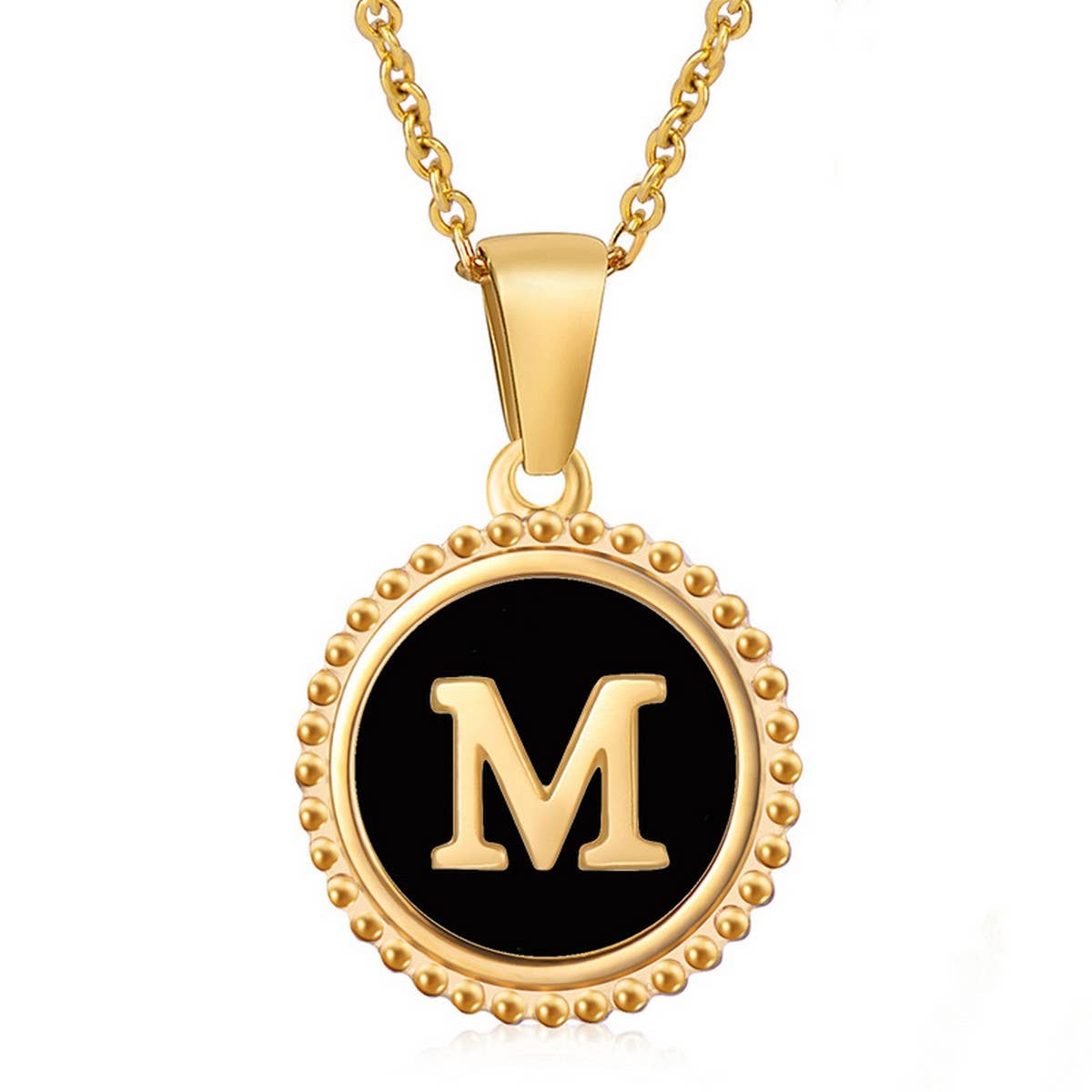 CWAJE1941_Simple Round Black Shell Letter Necklace