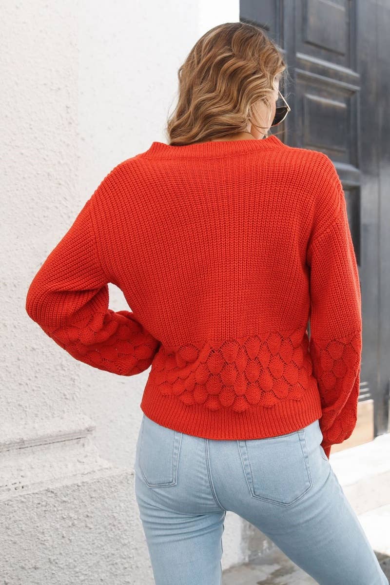 CWOSWL6398_THREE-DIMENSIONAL FEATHER LANTERN SLEEVE SWEATER