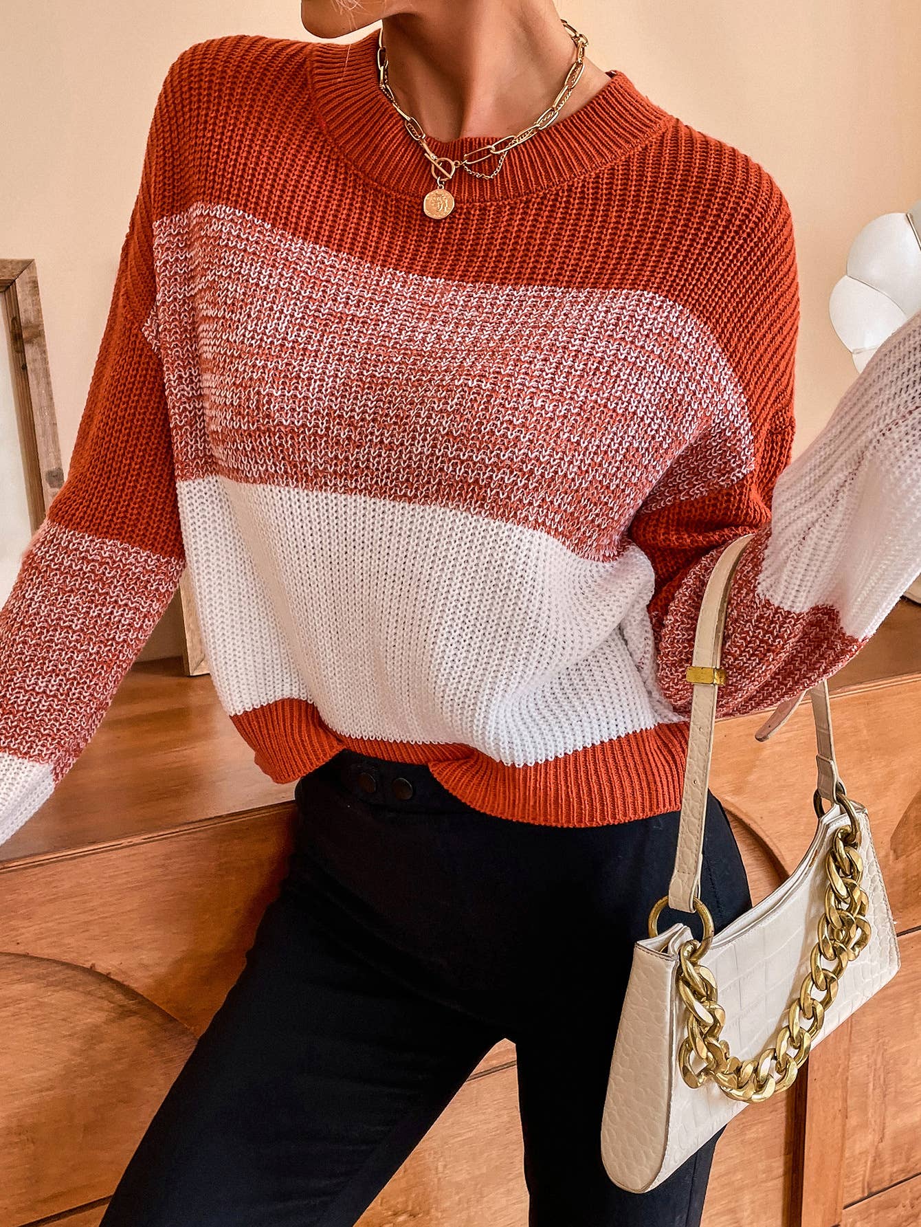 CWOSWL1152_Long Sleeve Round Neck Pullover Sexy Sweater