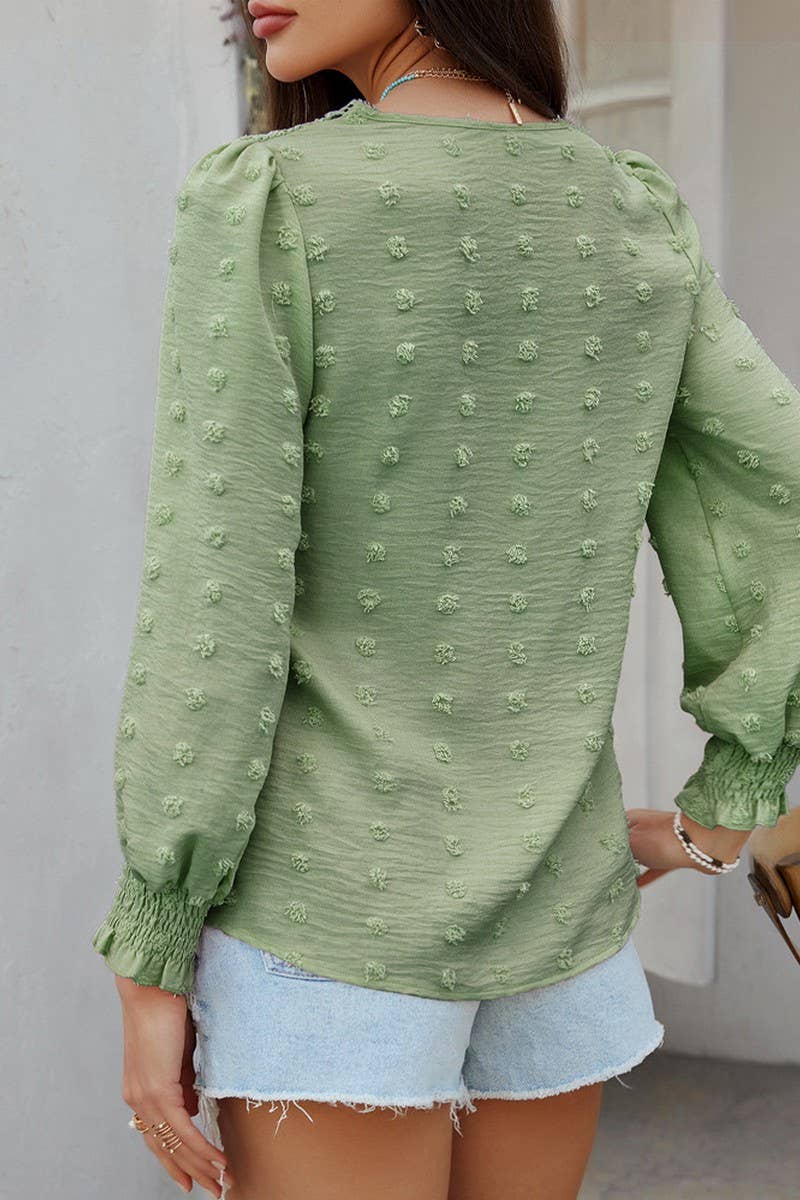 CWTBLL3594_SOLID COLOR JACQUARD OLIVE LONG SLEEVE SHIRT