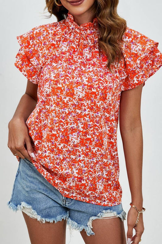 CWTBLS1800_HALF TURTLENECK DOUBLE SLEEVE PRINTED TOP