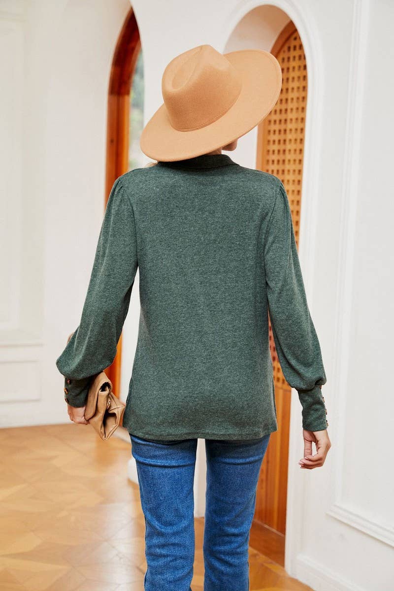 CWTBLL2398_SOLID COLOR POLO NECK LONG SLEEVE BUTTON PULLOVER