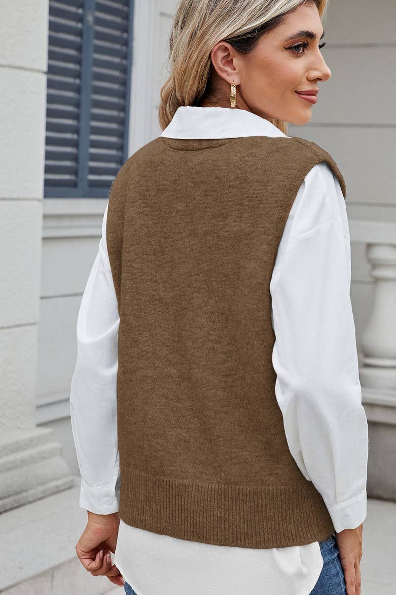 CWOV00136_CASUAL BUTTON FRONT KNIT SWEATER VEST