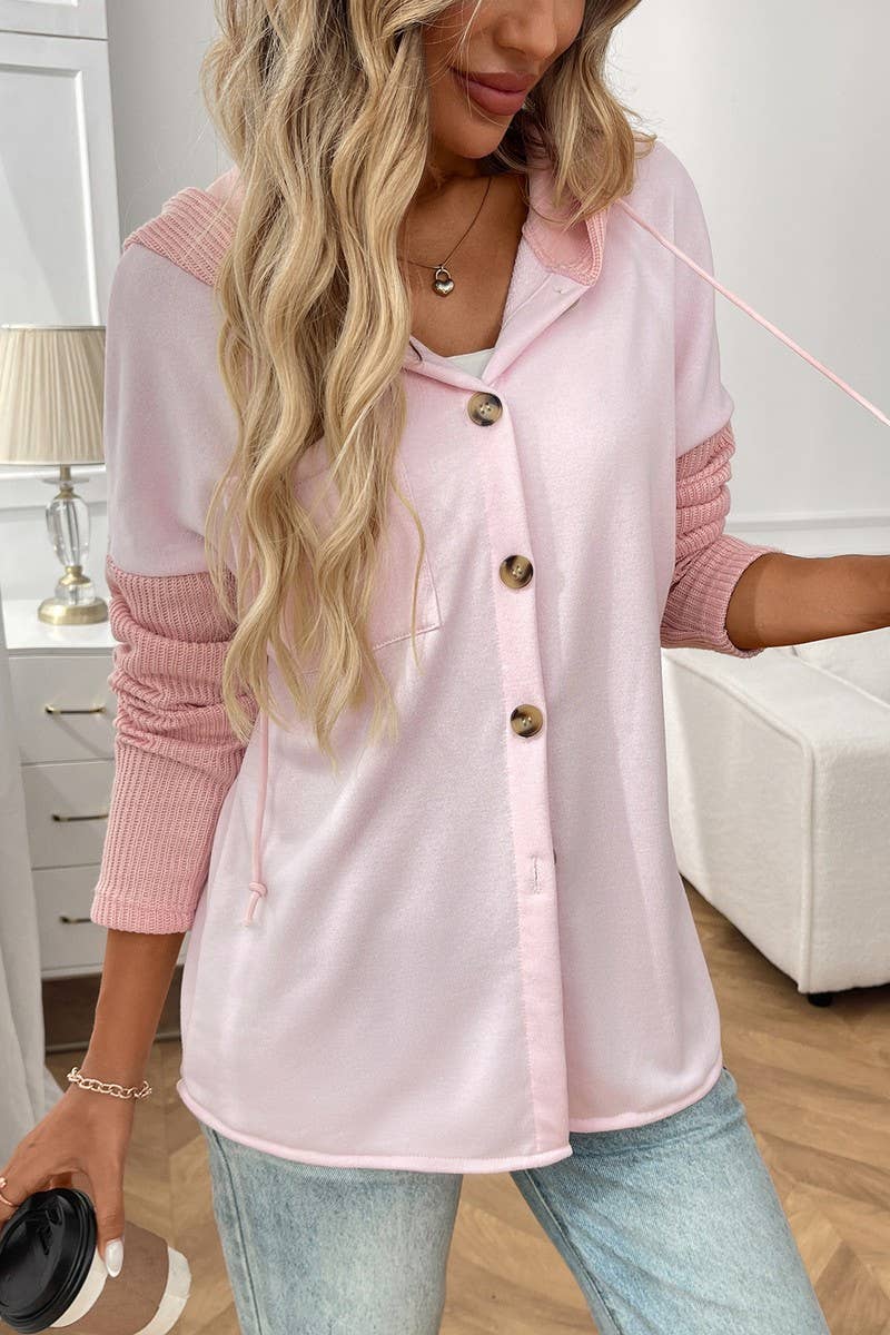 CWOHOL00602_KNIT PATCHWORK HOODIE CASUAL JACKET