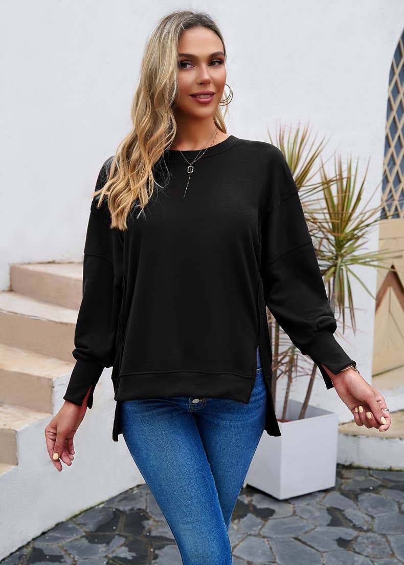 CASUAL LONG SLEEVE ROUND NECK SOLID COLOR HOODIE