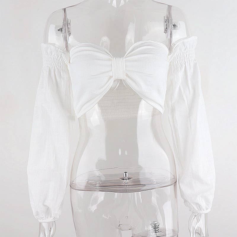 Bow Knot Cropped Long Sleeve Top