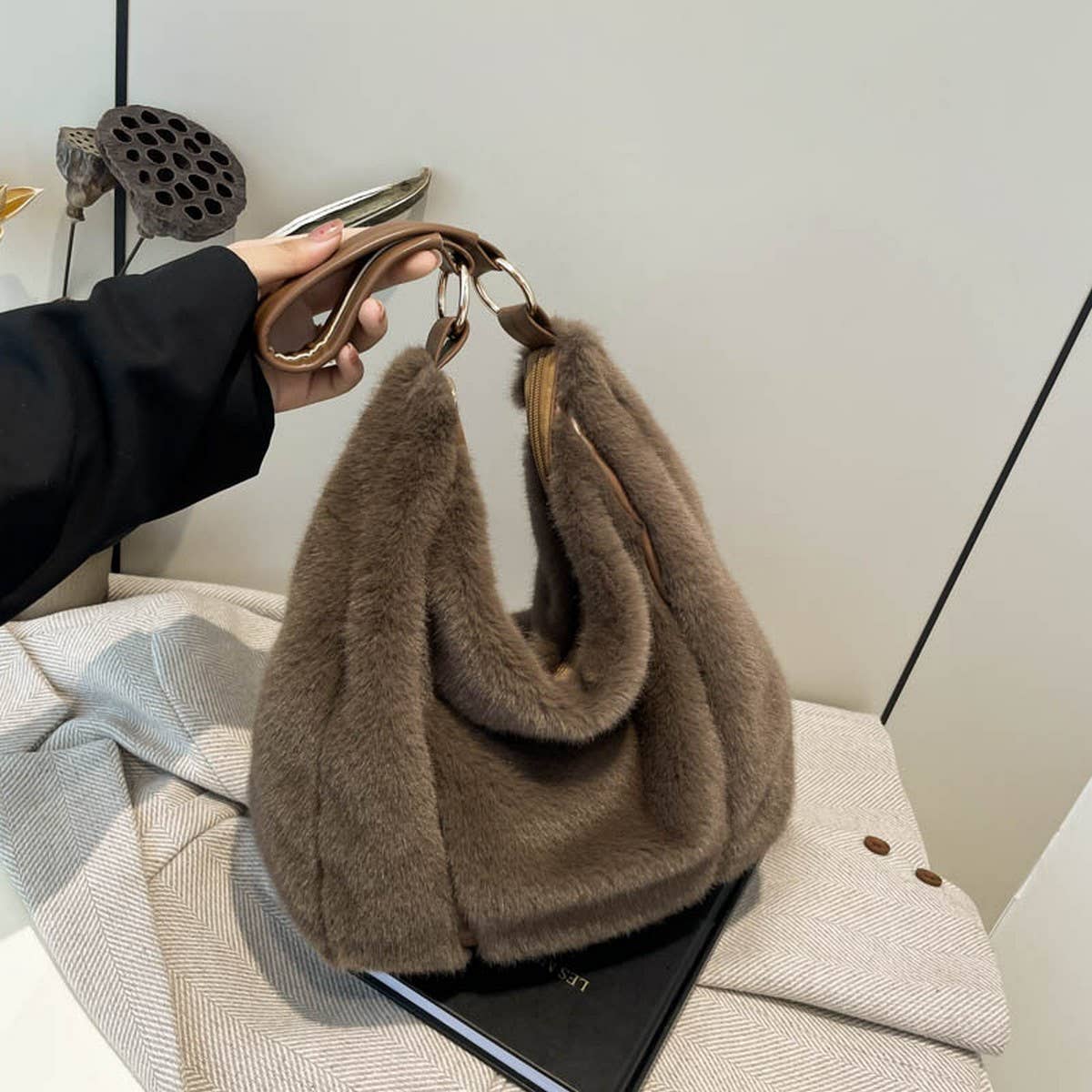 Faux Fur Tote Bag Women Large Shoulder Handbag_CUAB00638