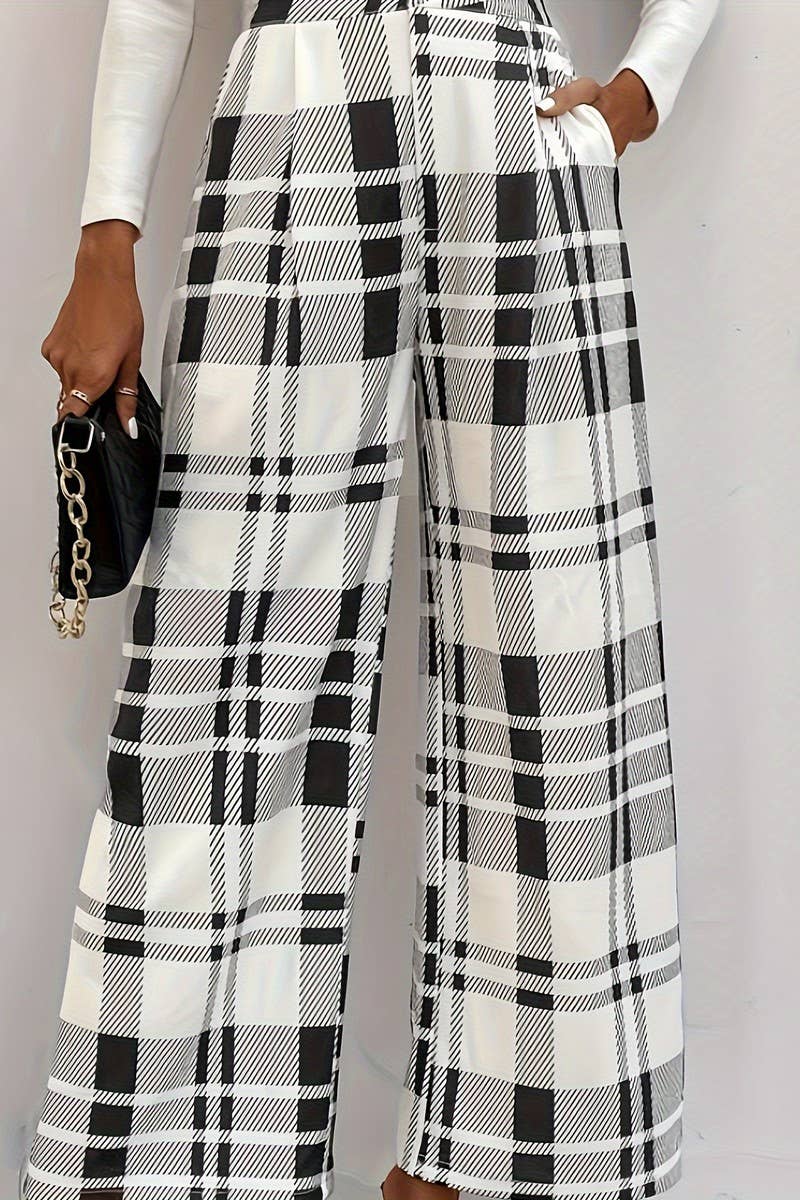 CWBLP01058_CASUAL PLAID LOOSE WIDE-LEG TROUSERS