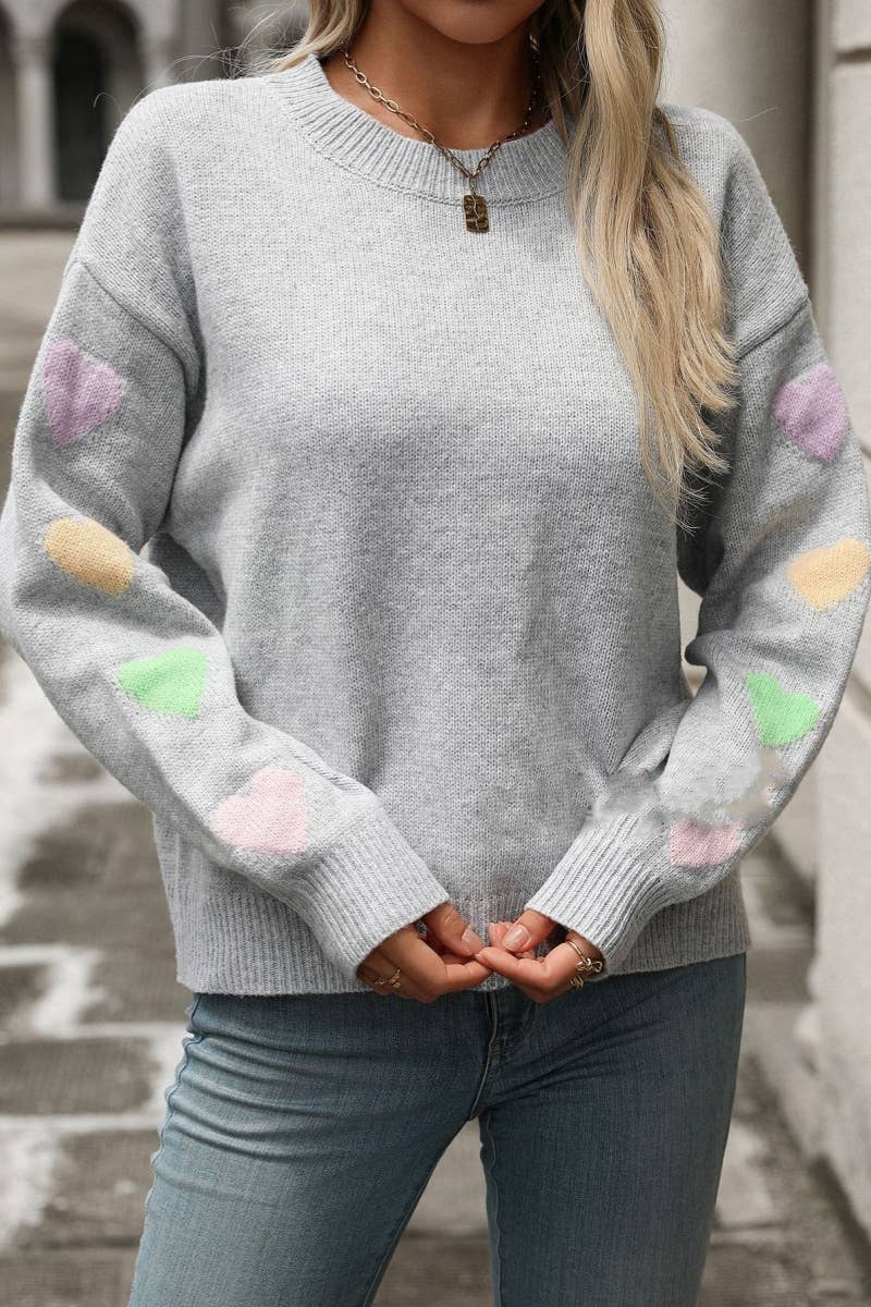 CWOSWL6515_KNITTED LOVE PATCHWORK LONG-SLEEVED SWEATER