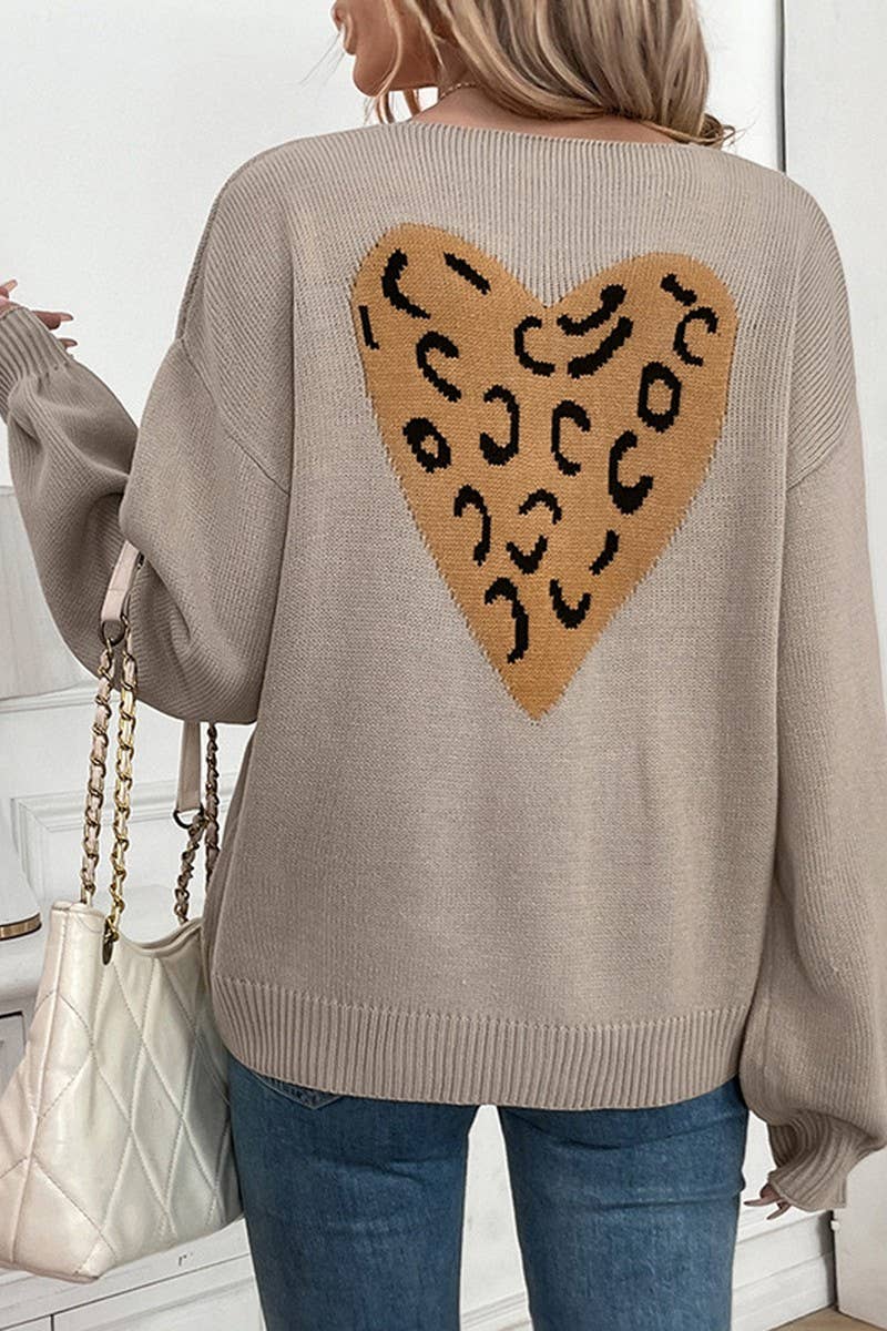 CWOCAL1995_SOLID COLOR LACE-UP BACK HEART V-NECK CARDIGAN