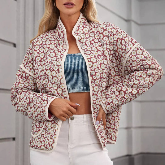 COLOR CONTRAST COLLAR DOUBLE POCKET CASUAL JACKET