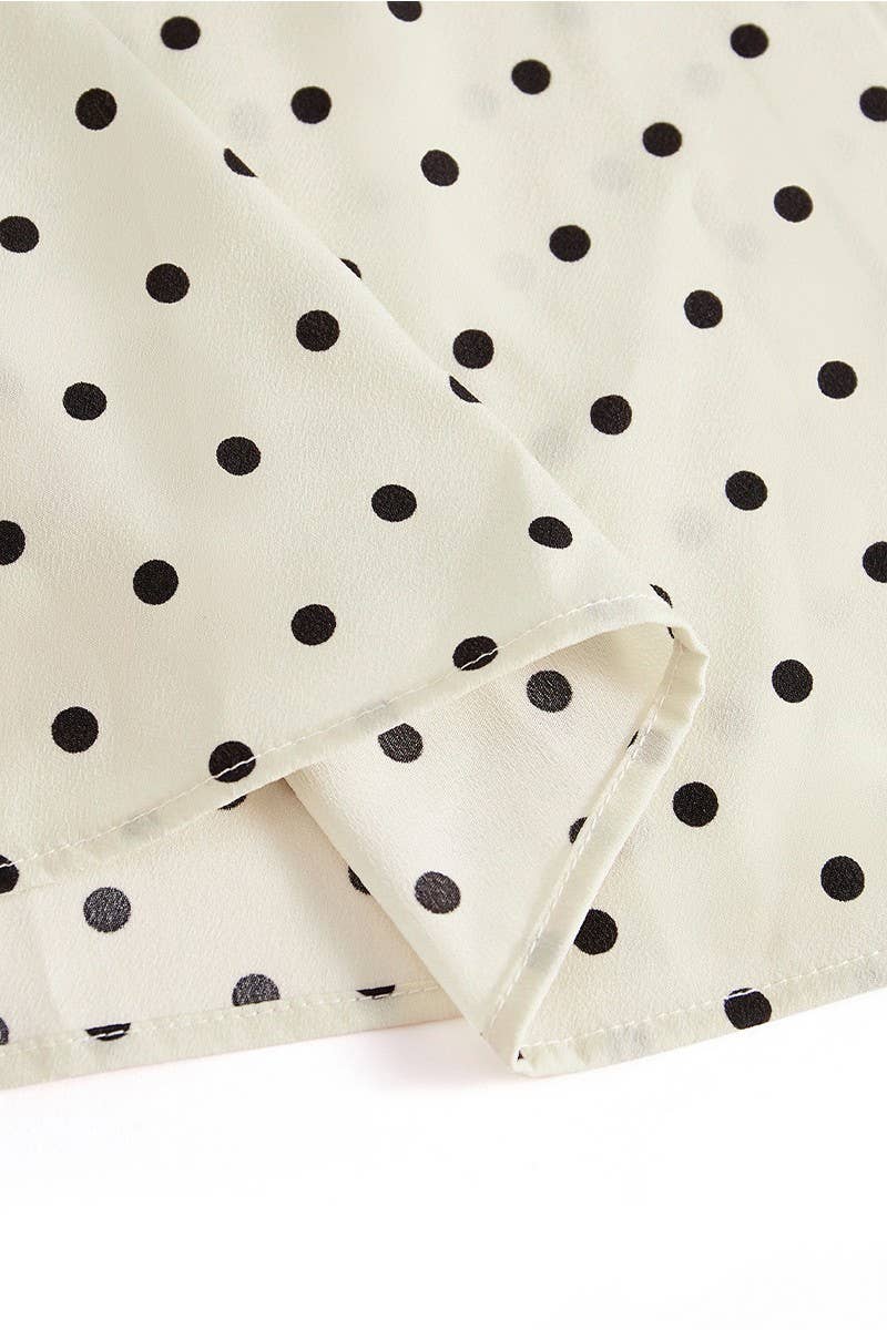 CWTBLL3849_CLASSIC V-NECK BLACK POLKA DOT LONG SLEEVE BLOUSE