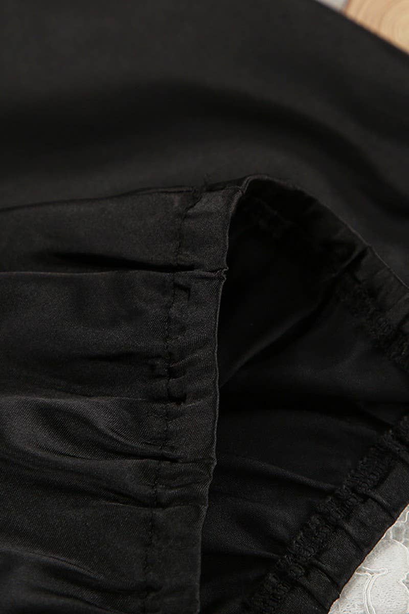 CWSPJ0380_BLACK SATIN SHORTS SUSPENDERS HOME WEAR SET