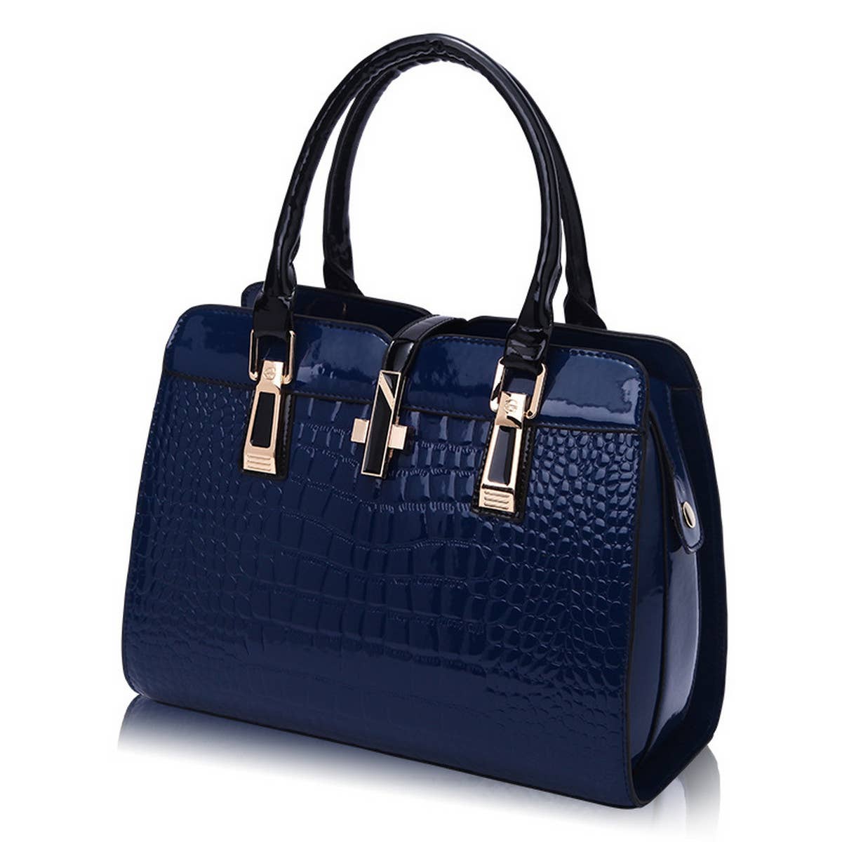 PATENT LEATHER TOP HANDLE CROCODILE SHOULDER BAG_CWAB2669