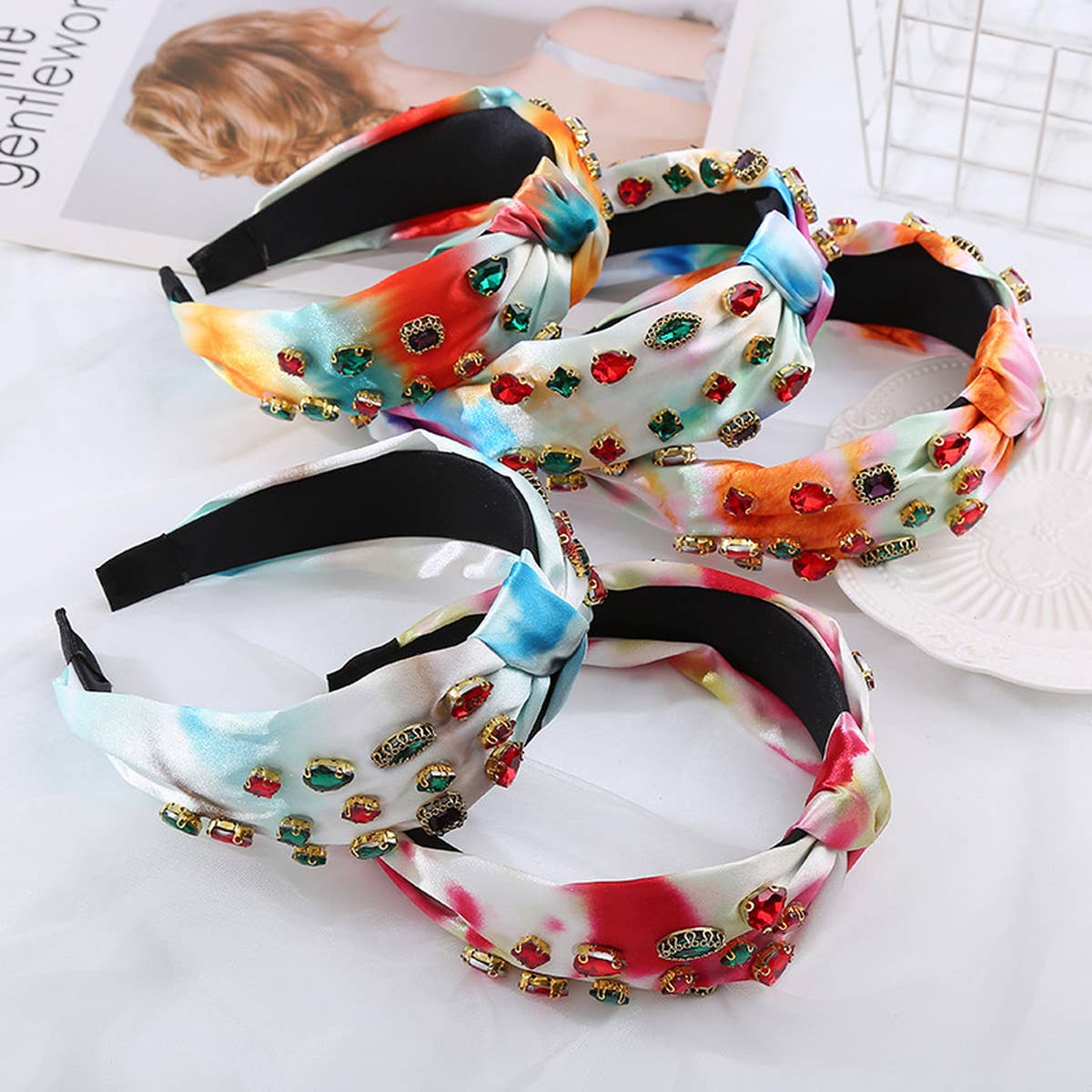 FASHION KNOTTED HEADBAND WITH COLORED DIAMONDS_CWAHA2133