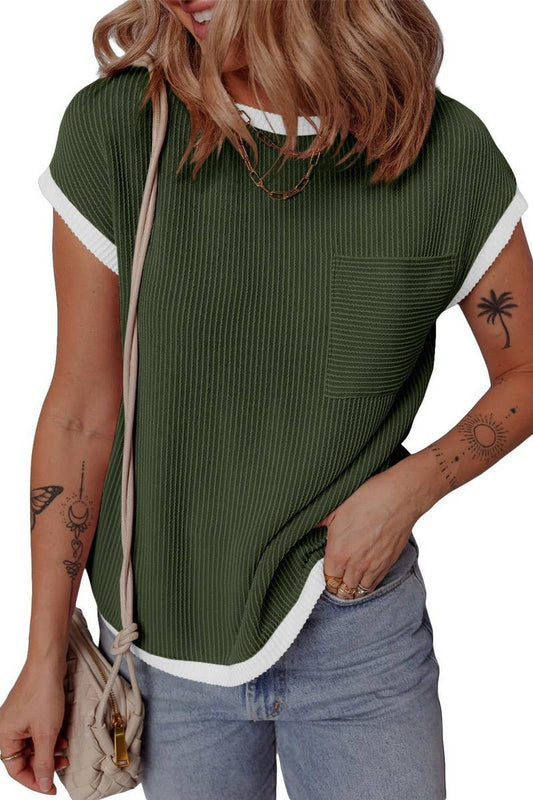 CWTBLS1772_RIBBED POCKET KNIT SHORT SLEEVE T-SHIRT TOP