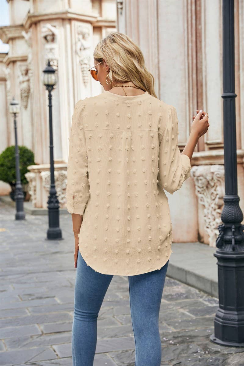 CWTBLL0802_FUR BALL CASUAL CHIFFON MID SLEEVE TOP