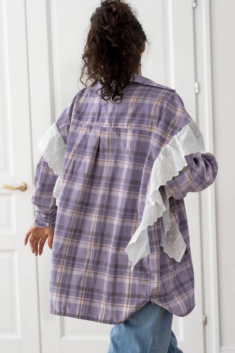 CWTBLL00586_FRESH LACE LOOSE LONG-SLEEVED PLAID SHIRT