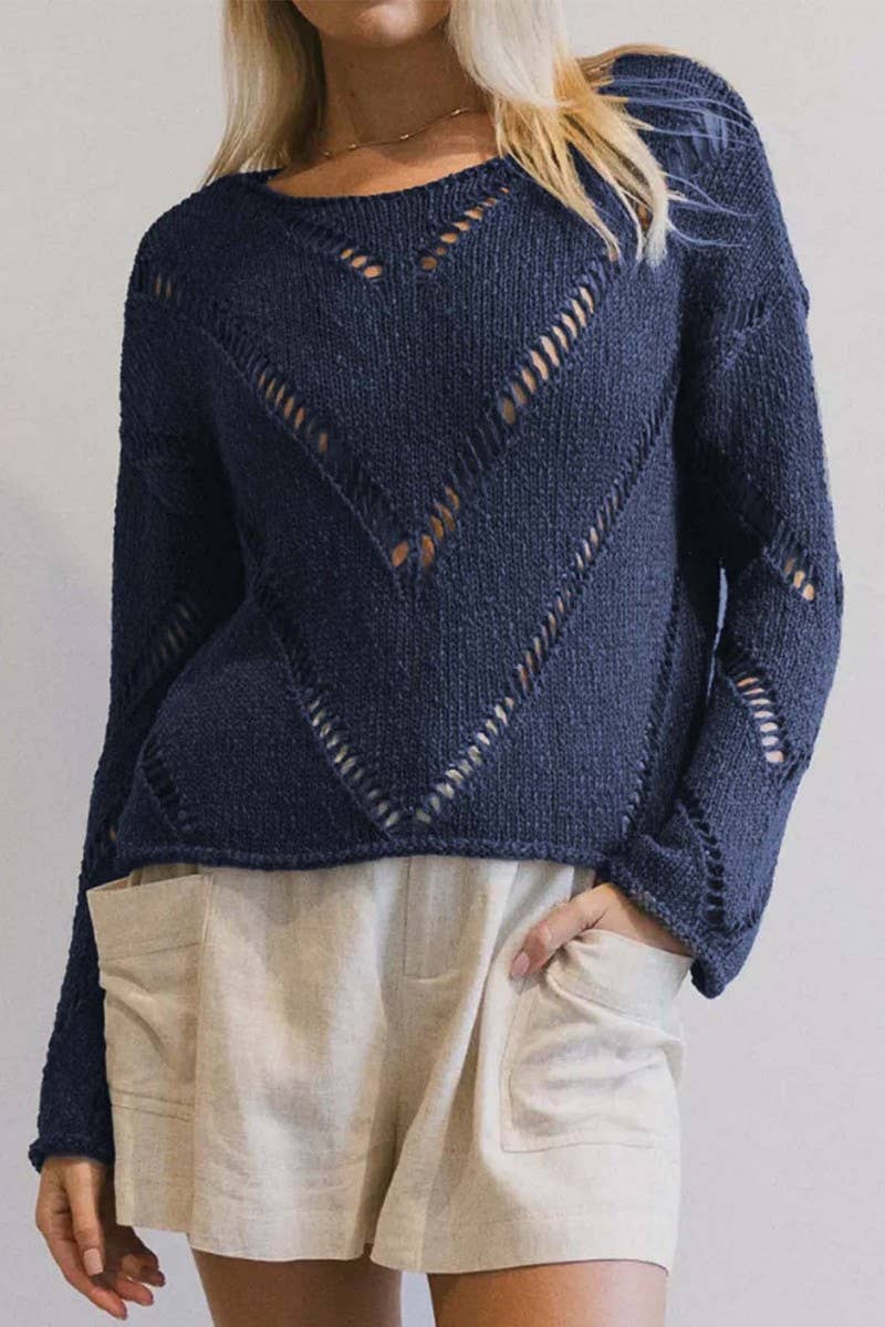 CWOSWL6871_MINIMALIST HOLLOW OUT LIGHTWEIGHT KNIT SWEATER