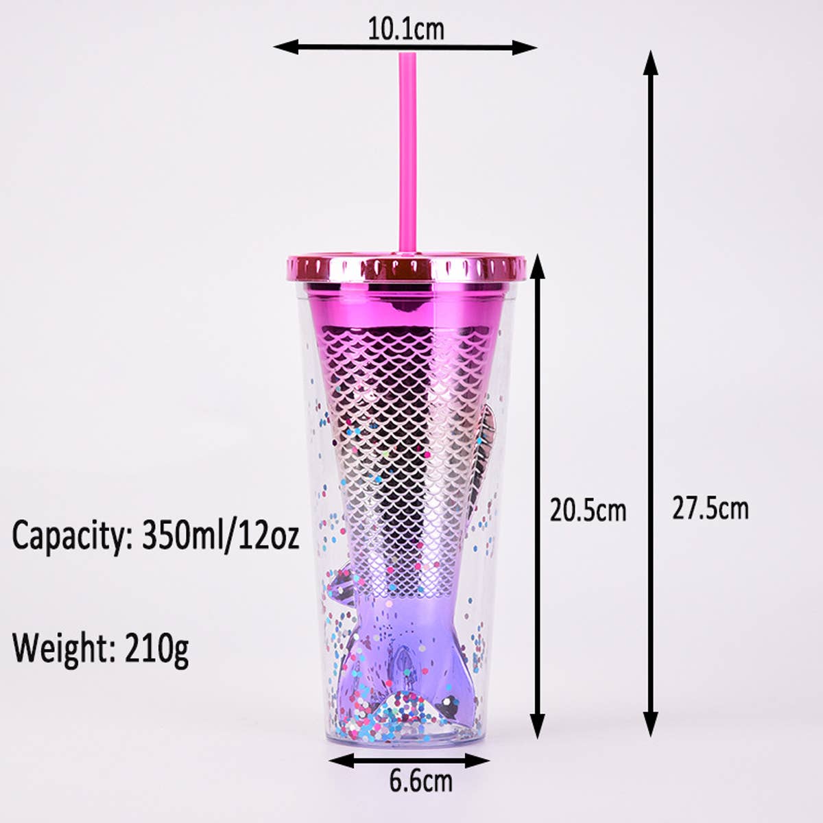 DOUBLE LAYER GRADIENT MERMAID TAIL WATER CUP