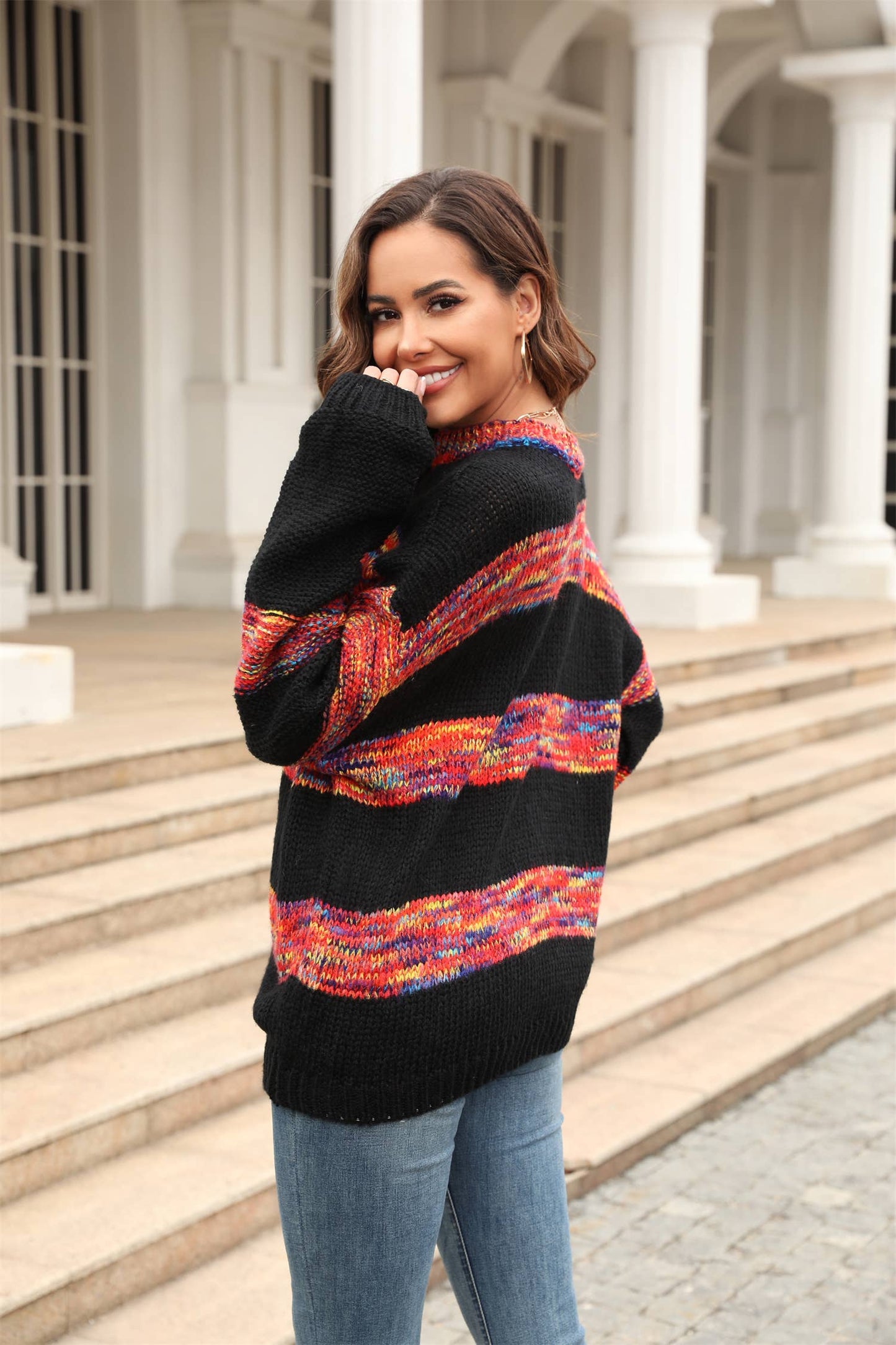 CREW NECK PULLOVER COLOR MATCHING SWEATER