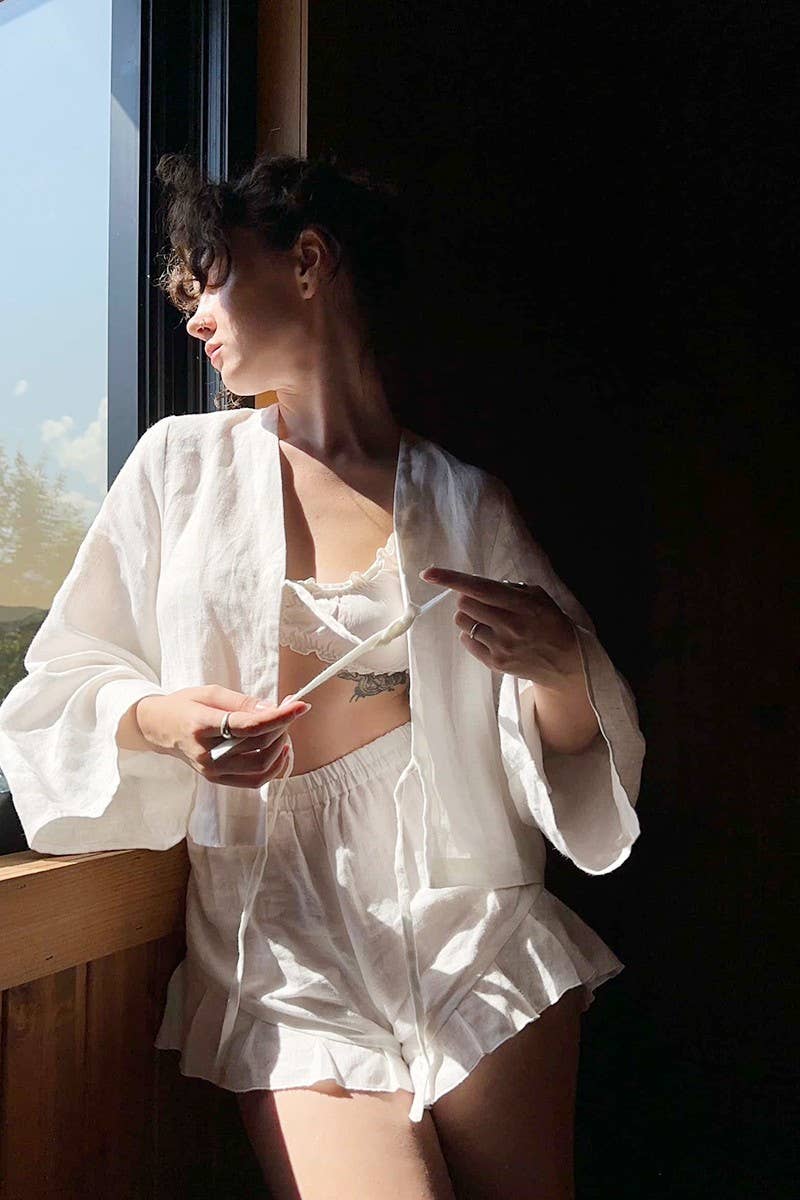 CWSTB1813_COTTON TIE-FRONT CARDIGAN & SHORTS SET