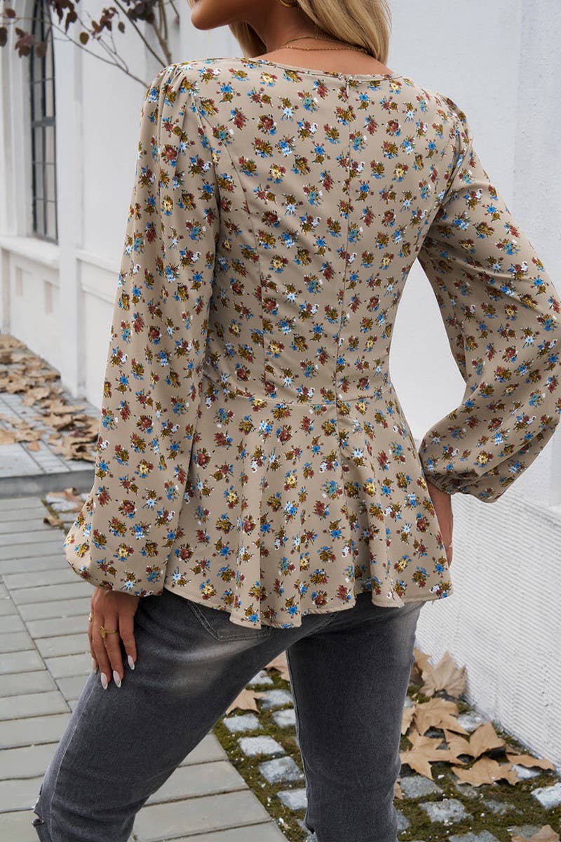 CWTBLL1450_PUFF SLEEVE FOREST FLORAL LONG SLEEVE TOP