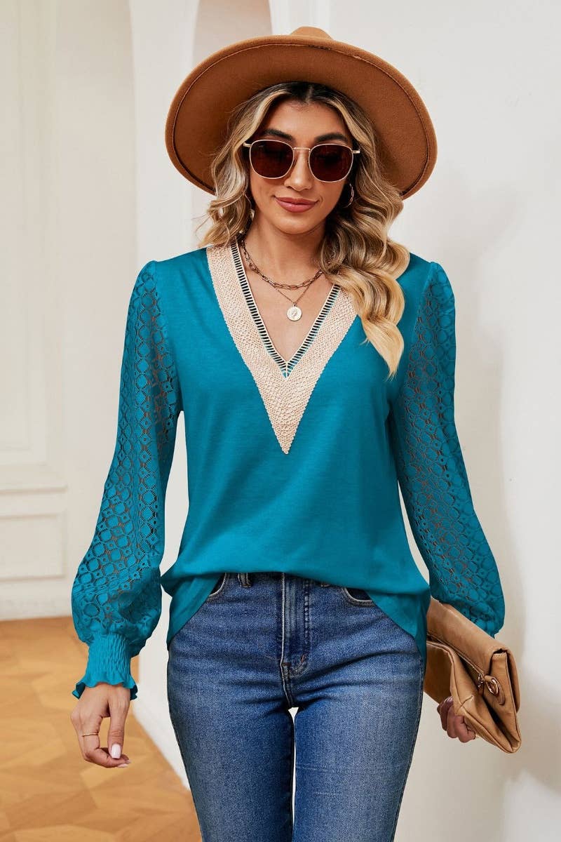 CWTBLL2692_FALL COMMUTER LACE LONG-SLEEVED BAGGY TOP