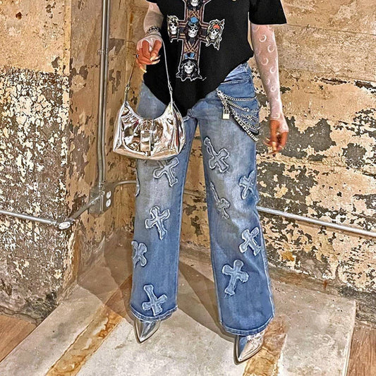 WOMENS VINTAGE WASHED STRAIGHT DENIM PANTS_CWJP0108
