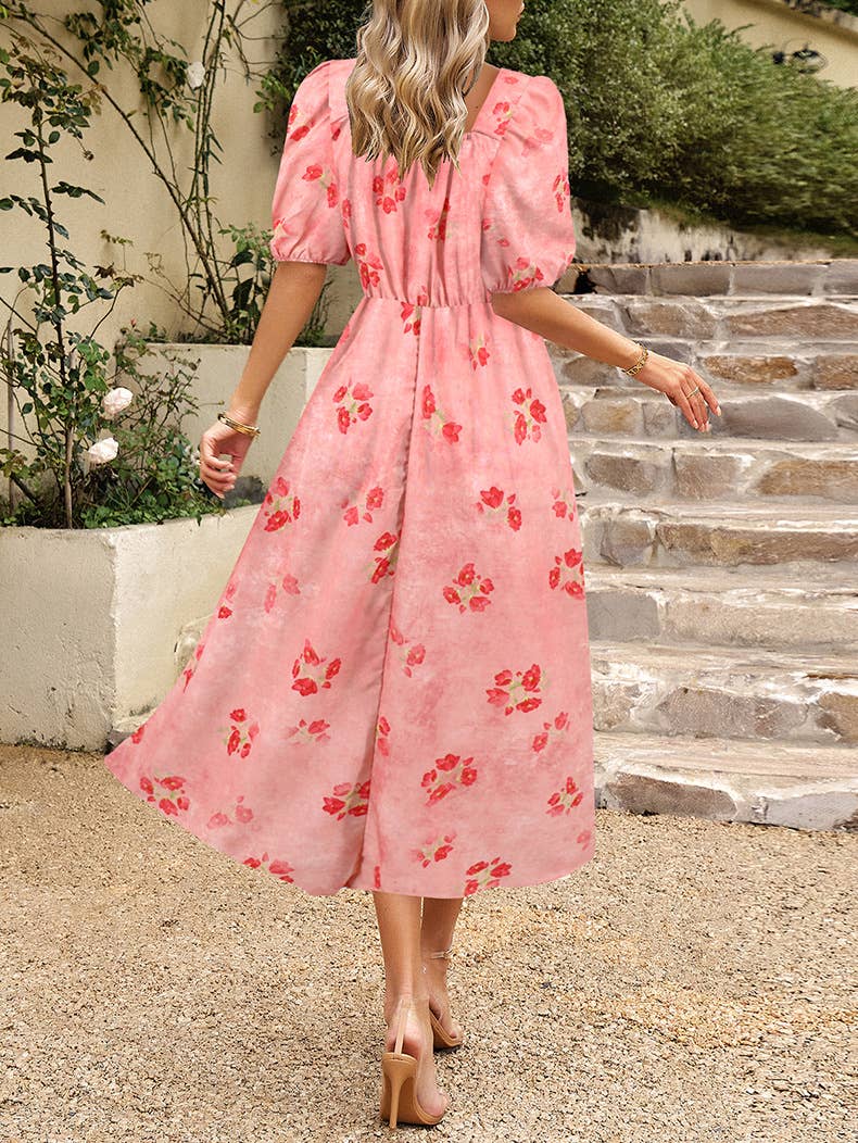 Floral Elegant Lantern Sleeve Dress