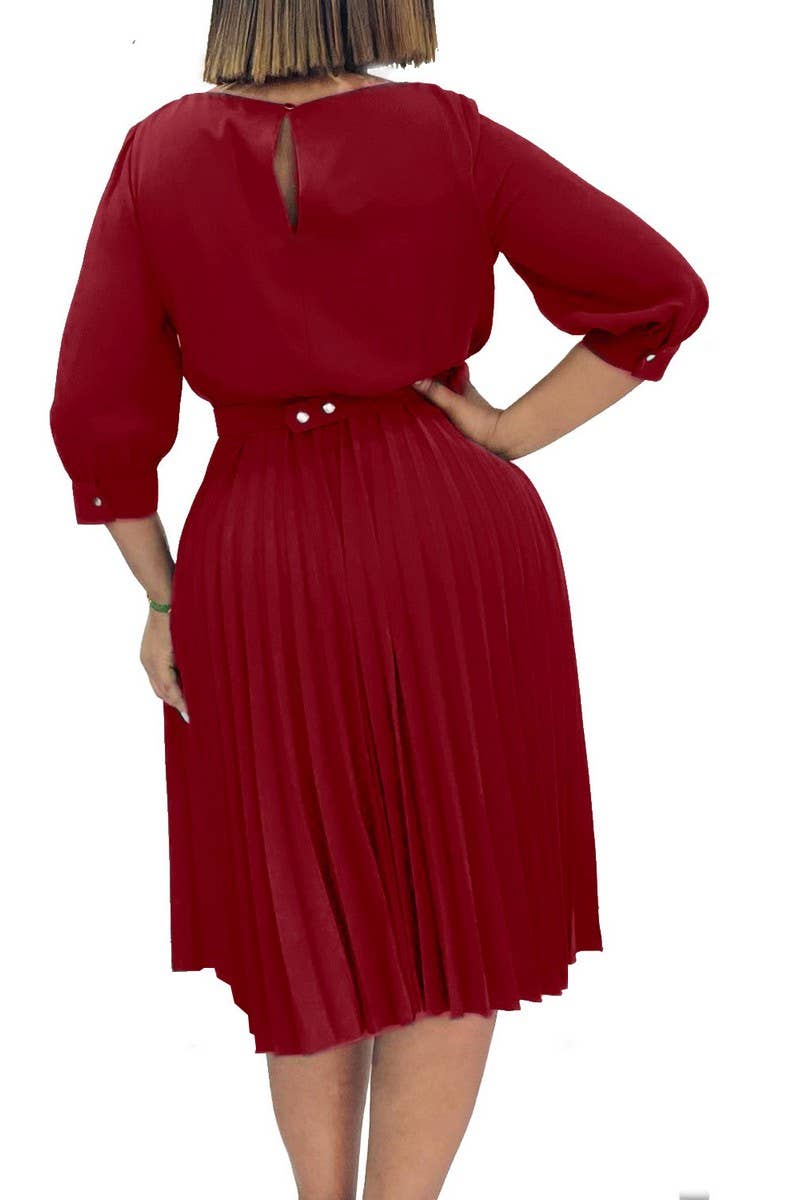 CWDMD01270_2025 ELEGANT PLEATED ROUND NECK MIDI DRESS