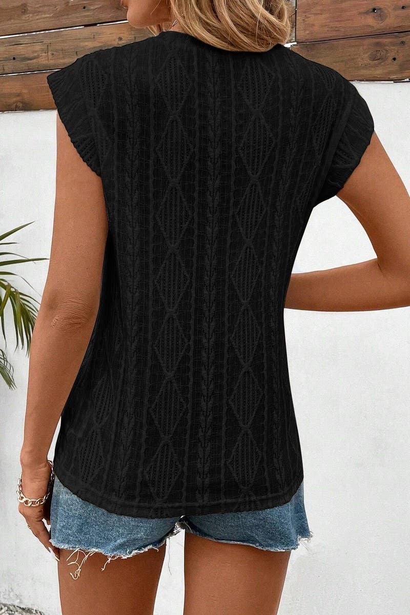 CWTBLS1615_ROUND NECK JACQUARD LOOSE T-SHIRT VEST