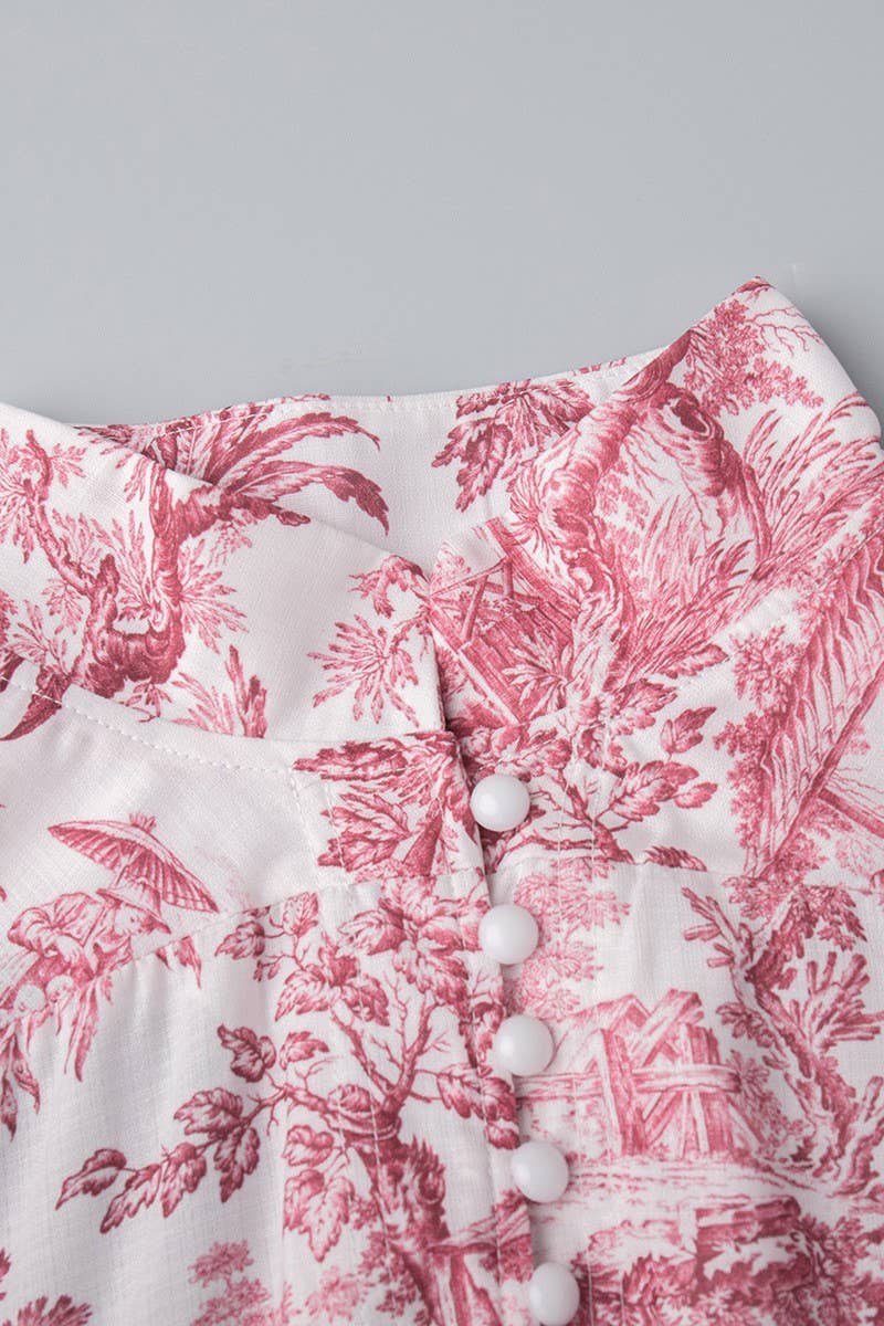 CWDSD7783_INK PRINT LONG SLEEVE STAND COLLAR DRESS