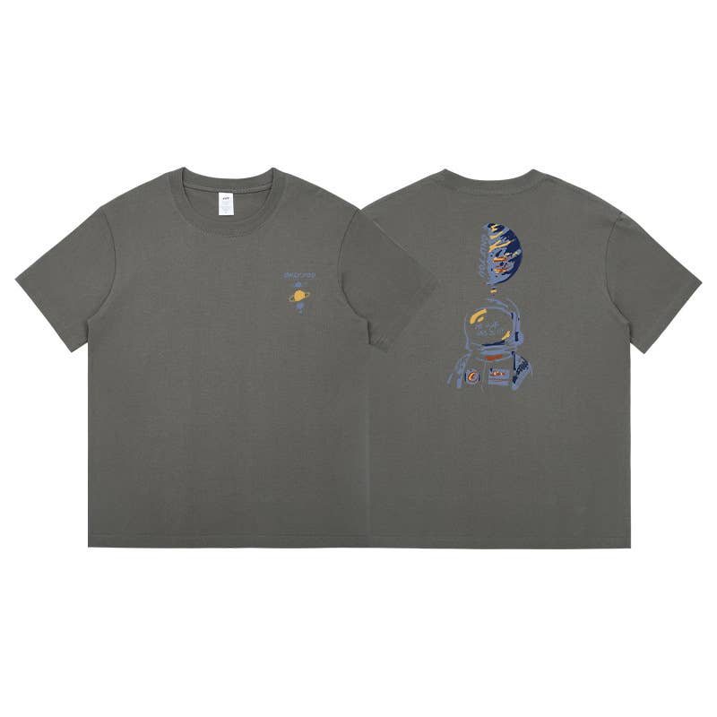CWTTS0952_ASTRONAUT PRINT CASUAL LOOSE CREW NECK T SHIRT