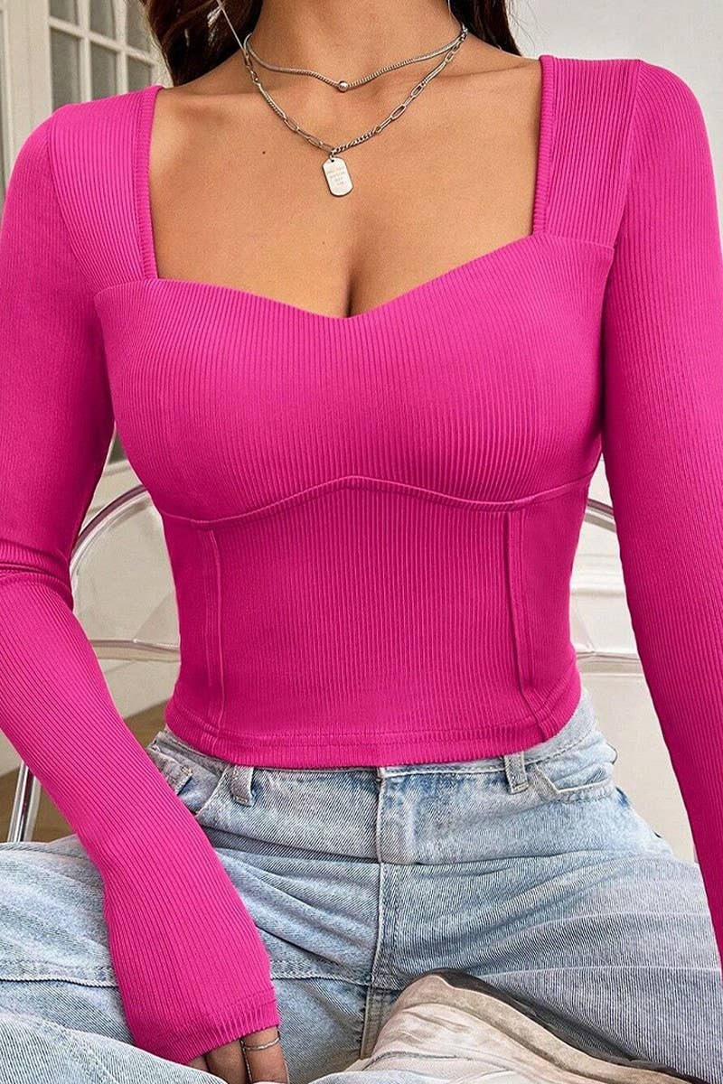 CWTBLL2748_SQUARE NECK SLIM FIT LONG SLEEVE T-SHIRT TOP