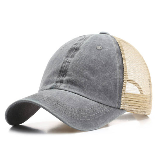 Washed Cotton Denim Mesh Cap Breathable Sun Hat_CWAH1281