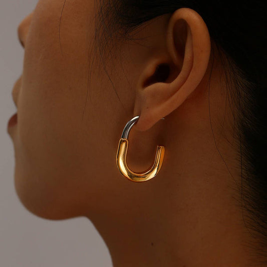 18K Gold Two-Tone Stainless Steel Earrings_CWMM8897