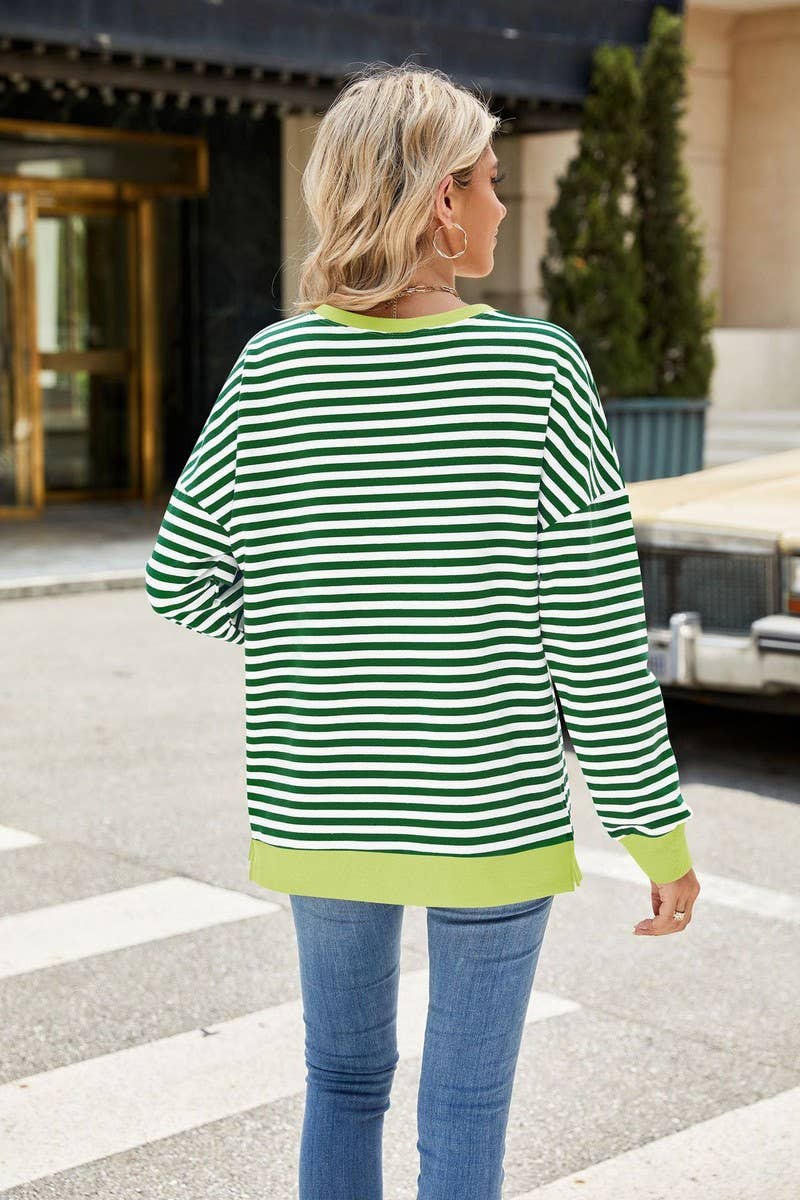CWTBLL1198_CONTRAST COLOR ROUND NECK STRIPED SWEATSHIRT