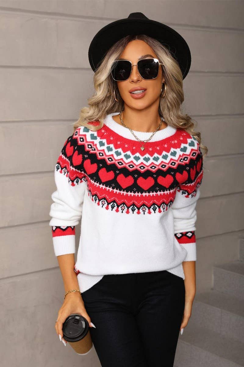 CWOSWL07590_CHRISTMAS CASUAL JACQUARD CREW NECK SWEATER