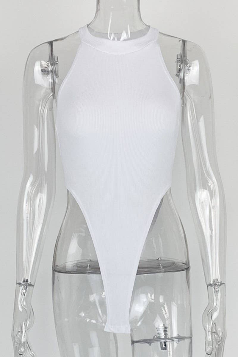 CWSBSSL0116_HALTER NECK SLEEVELESS HIGH SLIT BODYSUIT