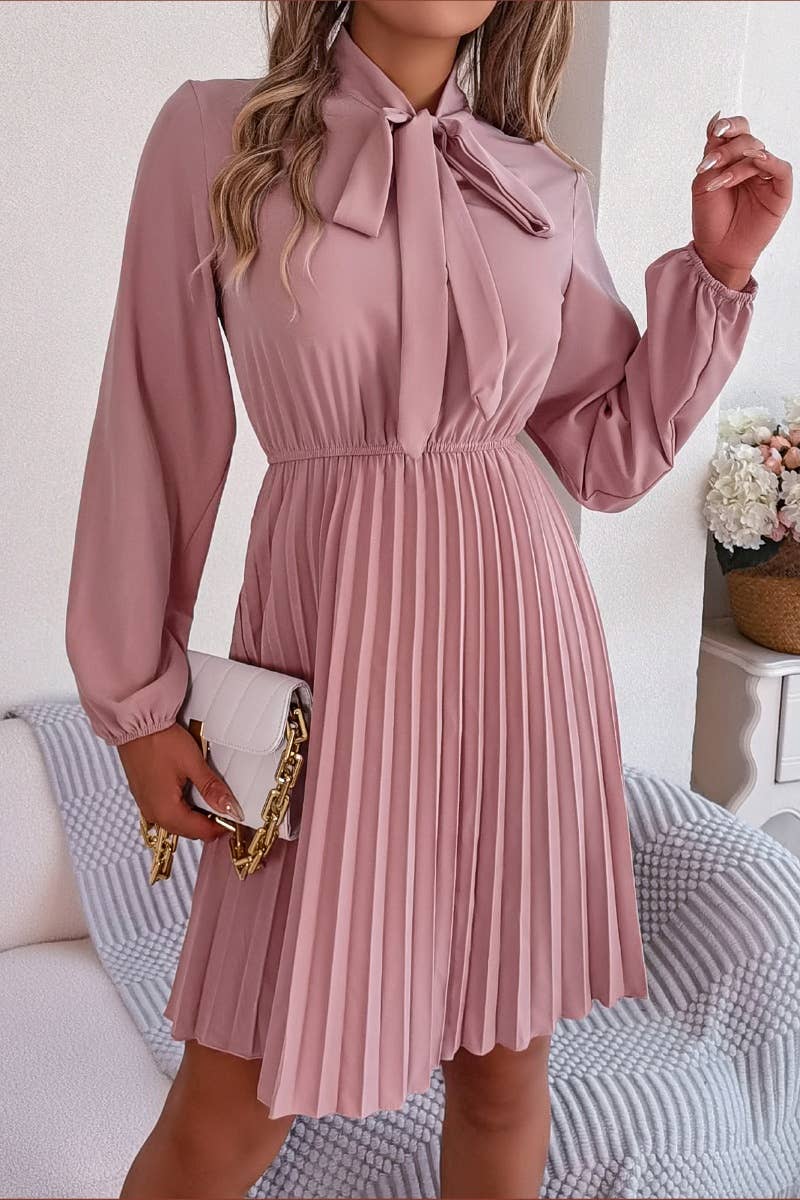 CWDSD4660_SUMMER WAIST LONG SLEEVE PLEATED DRESS SHORT