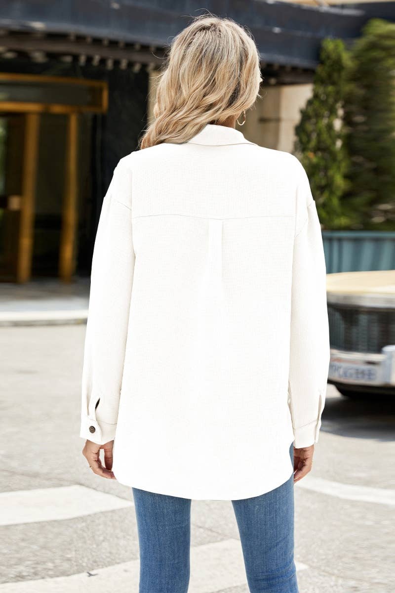 CWTSTL2300_SINGLE BREASTED LONG SLEEVE SOLID COLOR SHIRT TOP